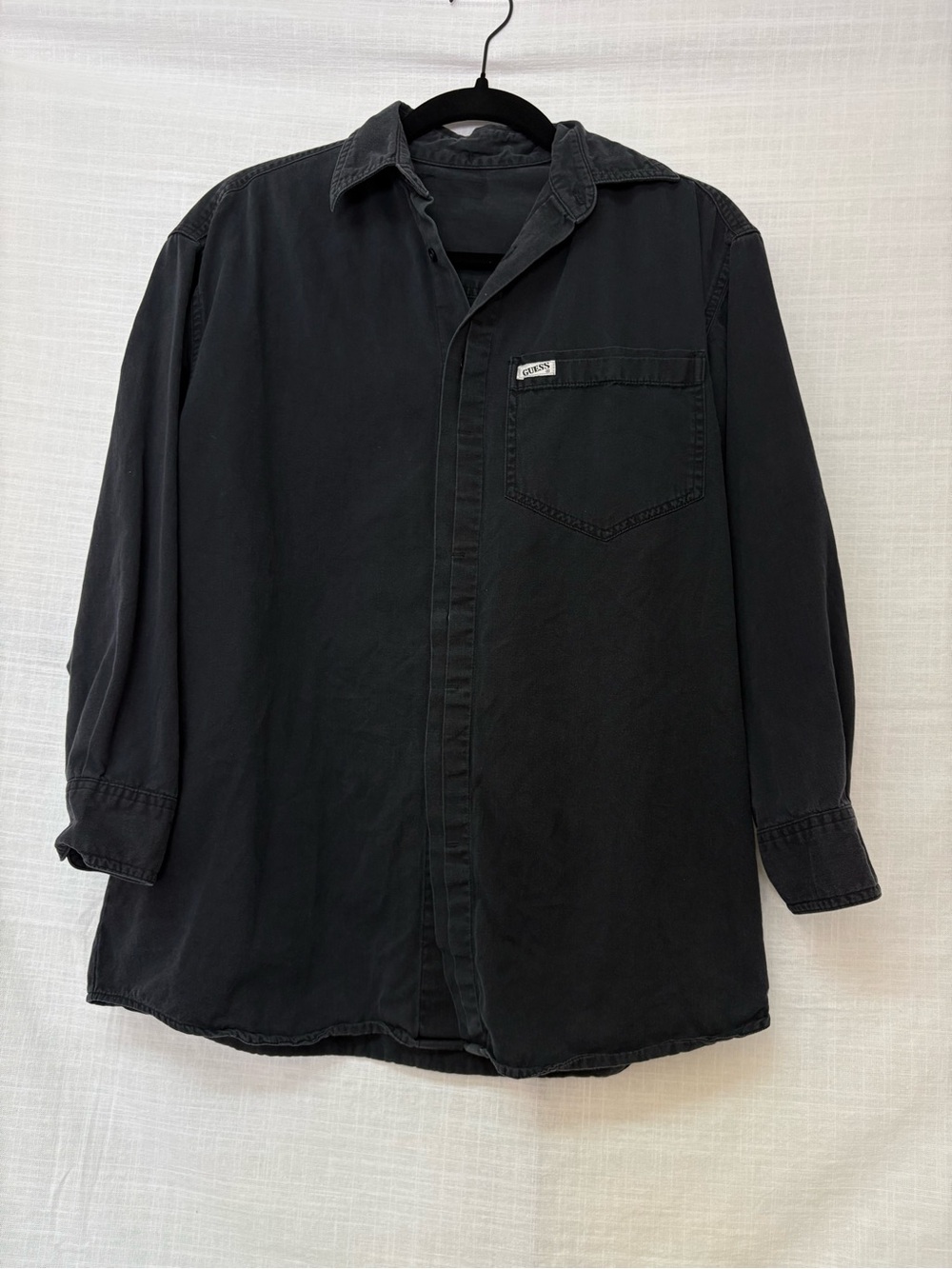 Guess Oversized Black Button-Up Shirt with Chest Pocket Best for Small/Medium
